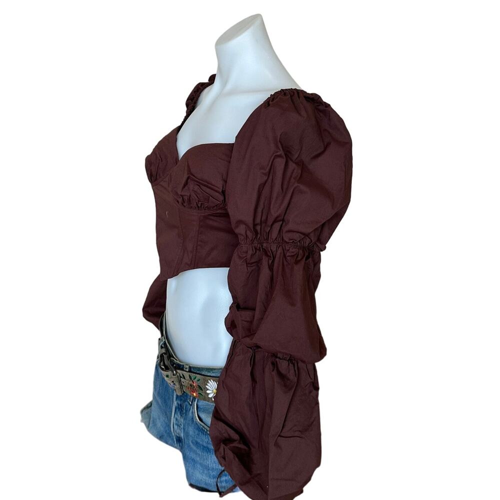 Majorelle Brown Corset Top SMALL Bustier Pirate Puff Sleeves Steampunk $128 NEW - Picture 5 of 7